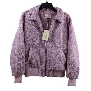 Collared Sherpa Bomber Jacket Universal Thread Mauve S Pink Zip Up Side Pockets‎